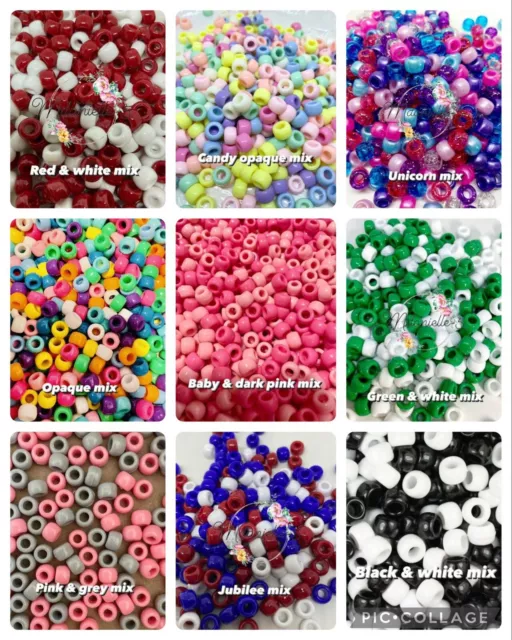 100 9x6mm  PONY BEADS MIX COLOURS Barrel Dummy Clips Crafts