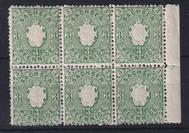 Altdeutschland Sachsen 1863 Freimarke Mi.-Nr. 14 a rechter Rand-Sechserblock **