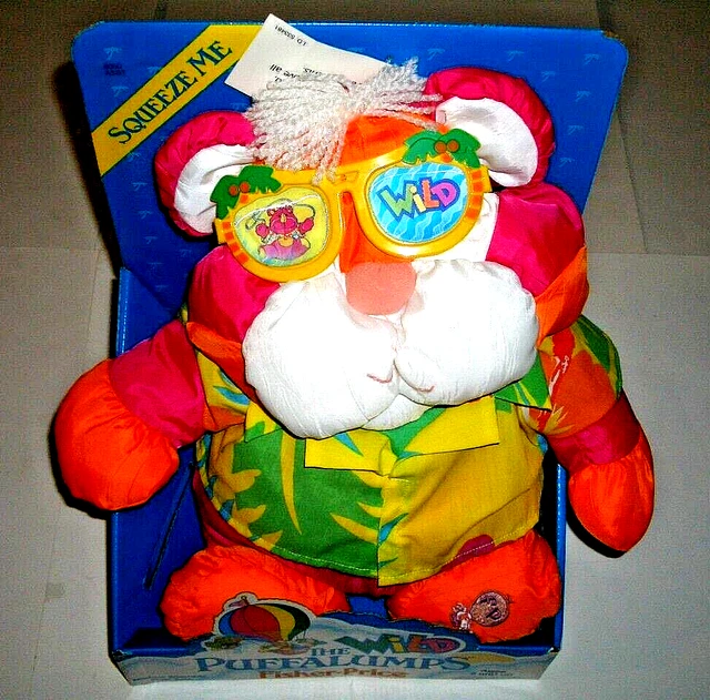 Vntg Fisher Price 1987  Puffalumps The Wild Thing Pink/Orange Tiger Hawaiian-Nos