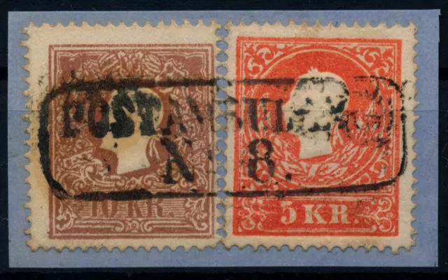 ÖSTERREICH 1858 2-FARBEN-FRANKATUR:10Kr+5Kr, Type II. POSTAMBULANCE/No.8. Mü:64P