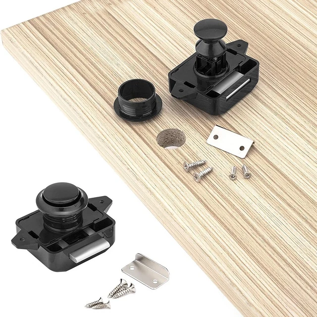Push Button Catch Lock Cupboard Door Cabinet/Camper/Caravan Latch Knob Black