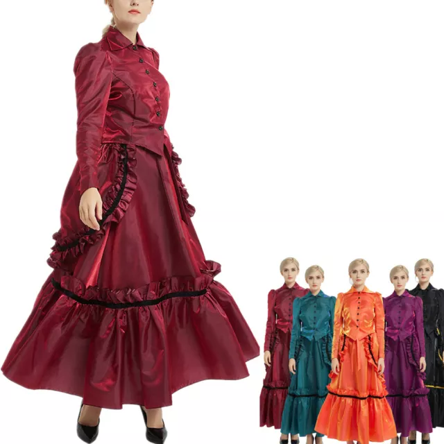 Women's Vintage Victorian Steampunk Skirt Dress Costume Edwardian Dress Suit