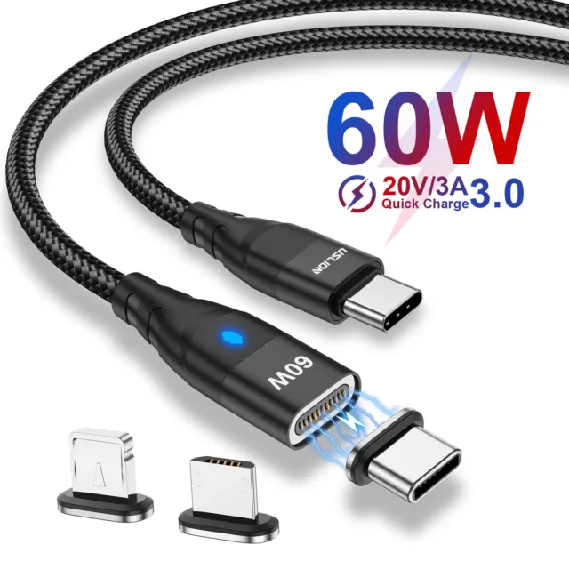 PD 60W Magnetic USB C to USB-C TypeC Micro IOS Cable Data Transfer Fast Charging