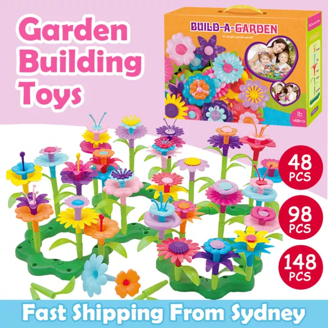 AU 46/98/148PCS Flower Garden Building Toys Children Build Bouquet Sets Gift