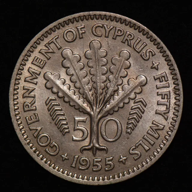 Cyprus 1955 Fifty 50 Mils - Elizabeth II - KM# 36