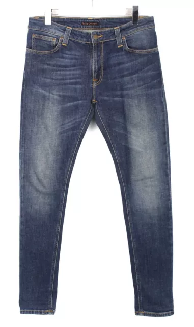 Nudie Skinny Lin Flat Love Jeans Uomo W32/L32 Jeans Casual Zip Baffi Blu
