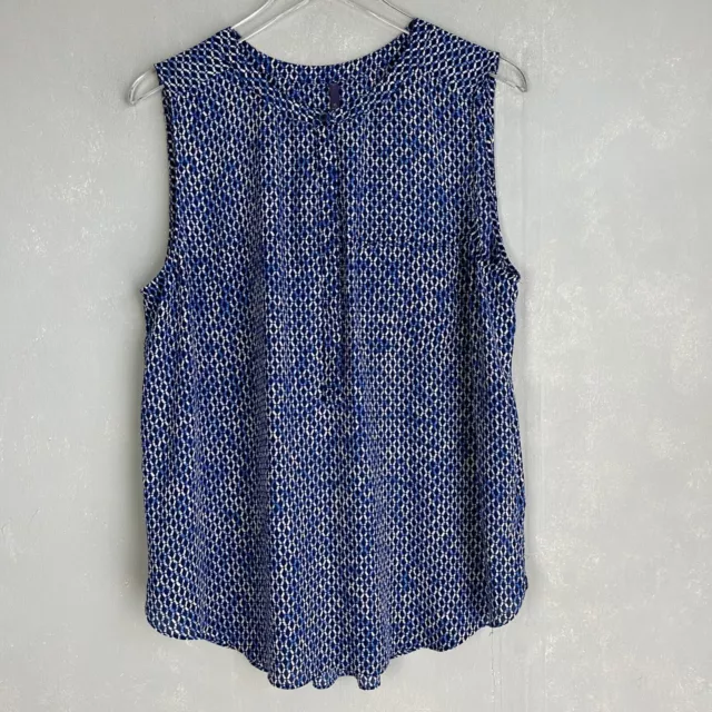 NYDJ size XL sleeveless popover blouse lightweight relaxed fit blue geometric