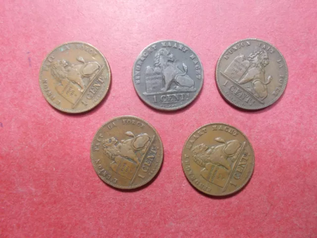 Lot 5 Pièces Monnaies 1 cent. différentes BELGIQUE Vrac Cf description (P17) Lot 5 Pièces Monnaies 1 cent. différentes BELGIQUE Vrac Cf description (P17)