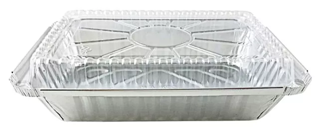 Handi-Foil 2 lb. Oblong Aluminum Take-Out Carry Pan w/Plastic Dome Lid 50 Sets