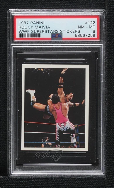 1997 Panini WWF Superstars Album Stickers Rocky Maivia The Rock Bret Hart PSA 8