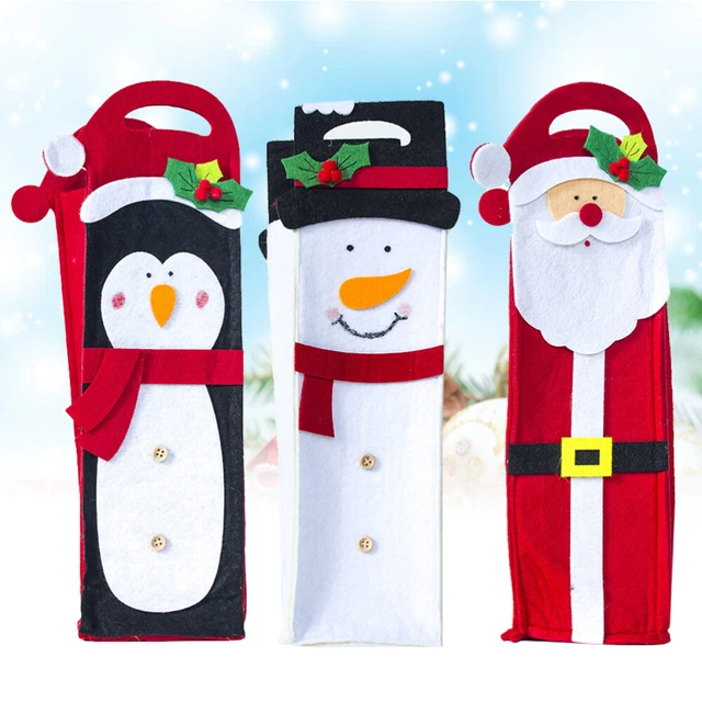 3 piezas fieltro Navidad enfriador de vino portátil botella de vino espumoso bolsa adornos navideños