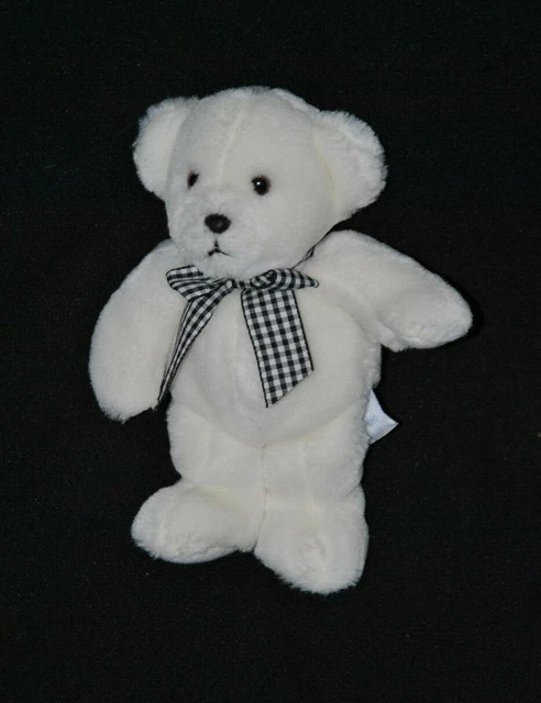 Peluche doudou ours blanc NOUNOURS noeud bleu vichy 19 cm NEUF