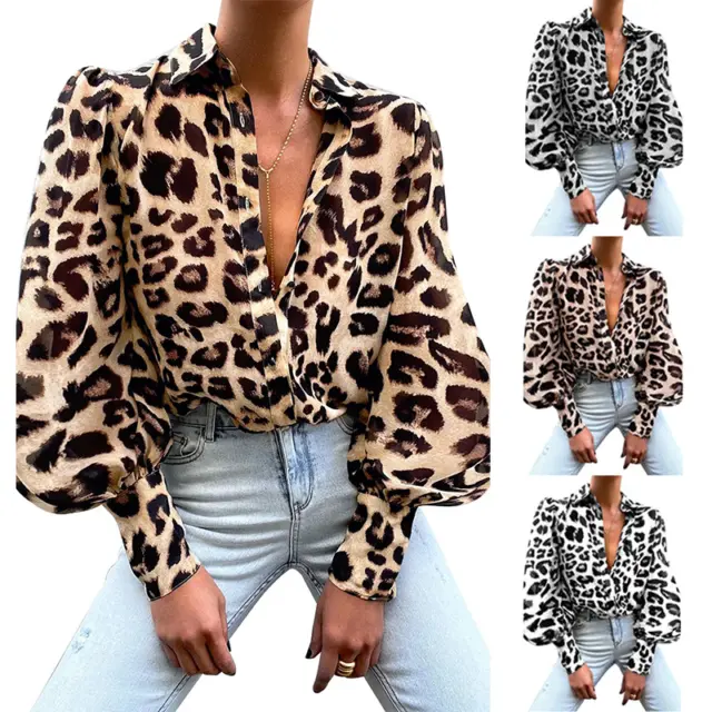Women's Shirt Lapel Single Breasted Casual Fashion Leopard Print Fashion New