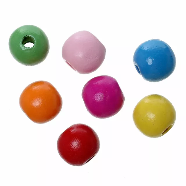 100 Wooden Round Beads - Maple, Painted - Mixed Colours - 10mm x 9mm - J70811