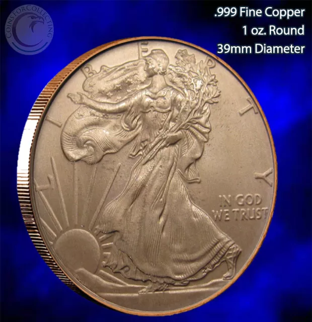 "Walking Liberty" 1oz .999 Copper Beautiful Round Semi Gloss