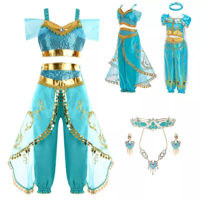 Mädchen Aladdin Prinzessin Jasmin Allahs Lampe Kleid Kinder Party Cosplay Kostüm