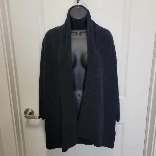 James Perse Cotton Linen Blend Knit Open Cardigan Sweater Long Top Black Size 0