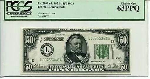 FR 2101a-L 1928A $50 Federal Reserve Note PCGS 63 PPQ Choice New