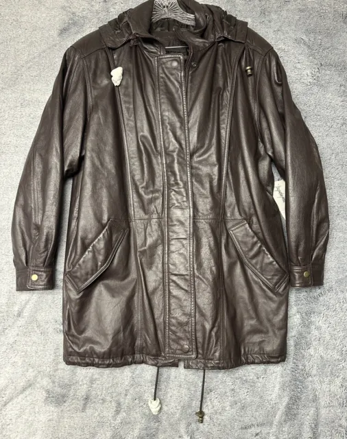 VINTAGE JACQUELINE FERRAR Women's Medium Brown Leather Coat Hooded ...