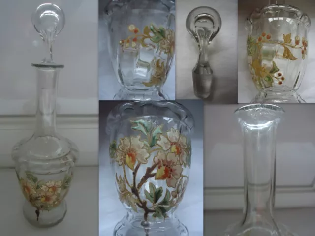 Carafe A Liqueur En Verre Decor Fleurs  Emaillee Legras ?? Non Signe