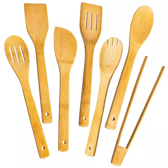 Wooden Spoons for Cooking 7-piece, Kitchen Nonstick Bamboo Cooking Utensils Set,