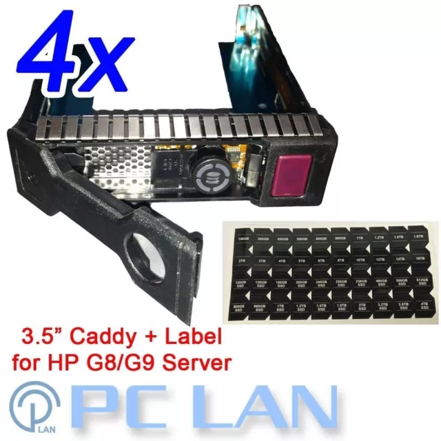 4x 3.5" LFF SAS SATA HDD Tray Caddy for HP G8 ML310e ML350e ML350p with Label