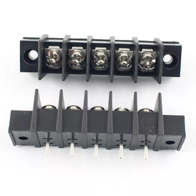 5Pcs Black 7.62mm Pitch 5 Pin Barrier Terminal Block Connector With Screw Hole