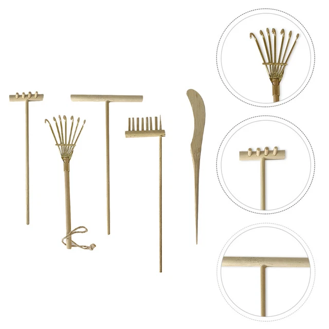 5 PIEZAS Bambú Rastrillo Zen Jardín Accesorios Escritorio Zen Jardín Kit Caqui Oficina