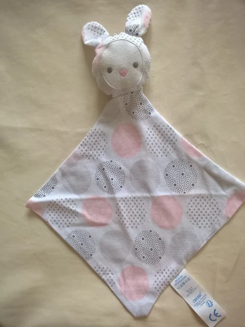 Doudou  Plat Losange Lapin "Obaibi Okaidi" Rond Blanc Rose Gris Argent