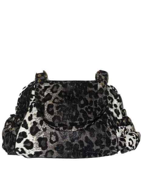 Anne Klein Leopard Cheetah Double Strap Handbag Purse Satchel Gold