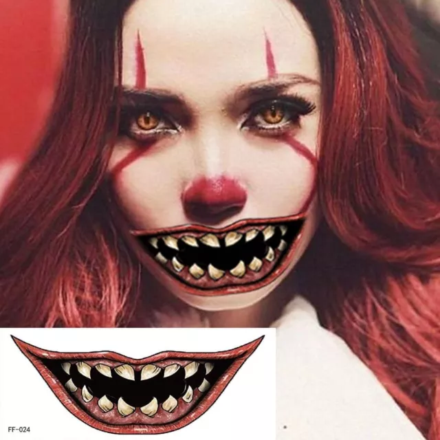 Waterproof Halloween Horror Tattoo Stickers Big Mouth Face Sticker  Halloween