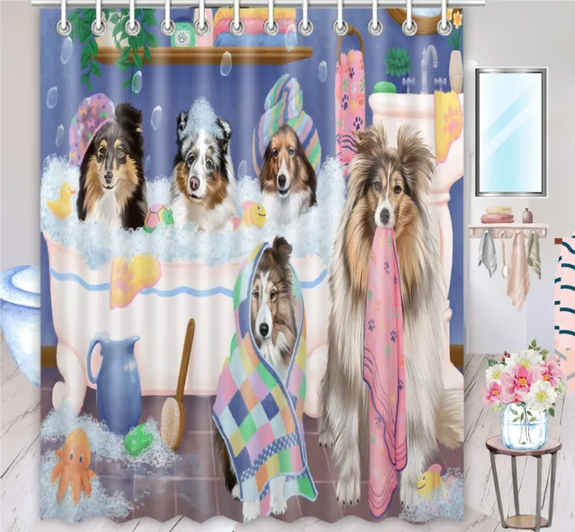 Halloween Shetland Sheepdog Shower Curtain Bathtub Screens Personalized Hooks