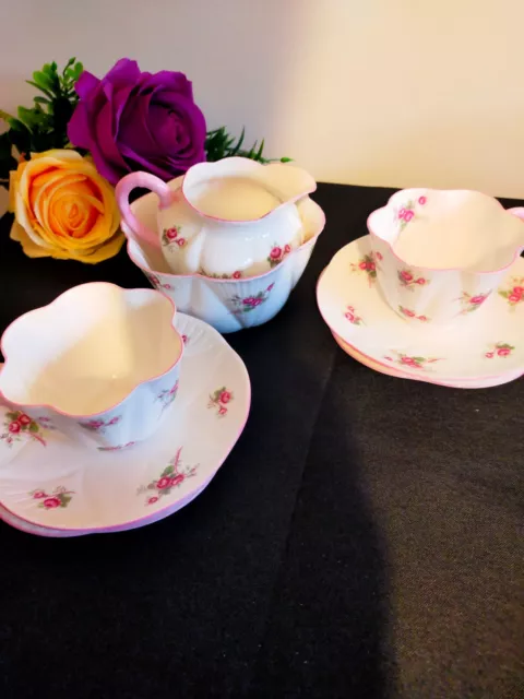 Shelley Dainty Shape Bridal Rose Trio's with Creamer and bowl 1946-1962