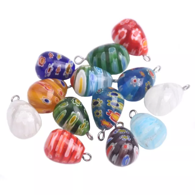 10pcs Mixed 20x12mm Millefiori Lampwork Glass Teardrop Loose Beads Pendants