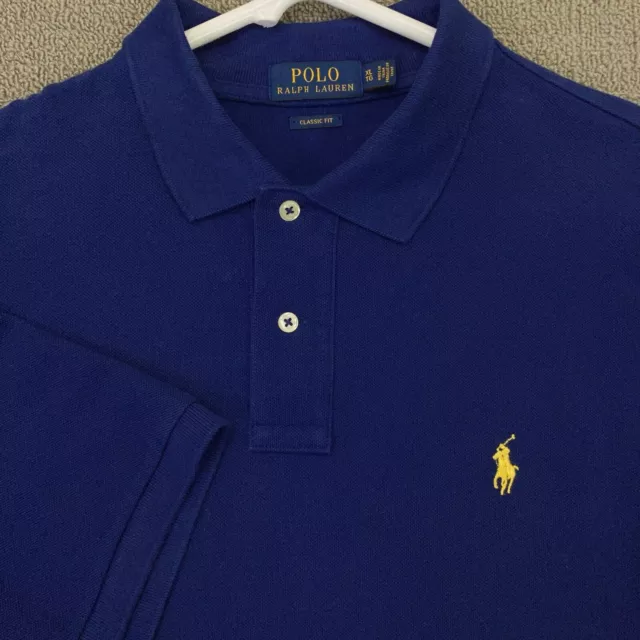 Ralph Lauren Polo Shirt Mens Extra Large XL Blue Solid Yellow Pony Short Sleeve