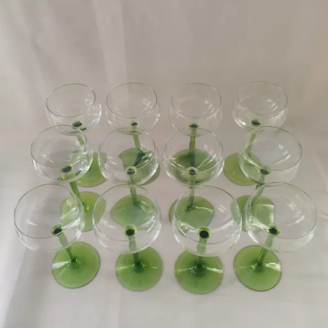 Lot de 12 verres à vin  blanc d'Alsace ,bistrot,grand pied vert vintage 2