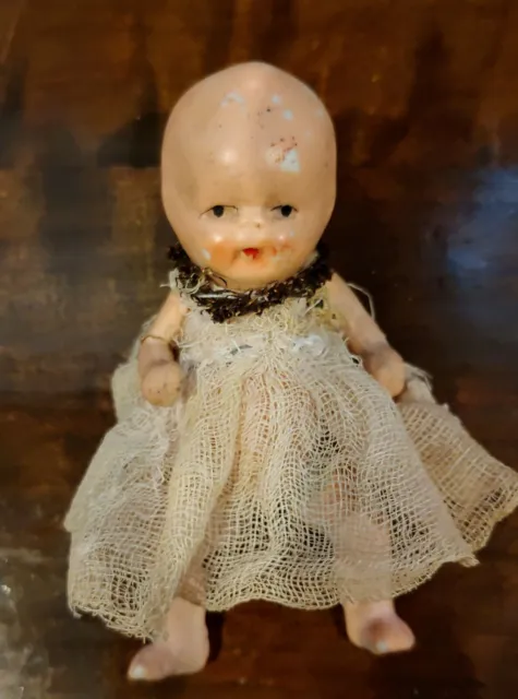 Antique Vintage All Bisque Miniature Baby Doll / Dollhouse Doll, 3 1/4"