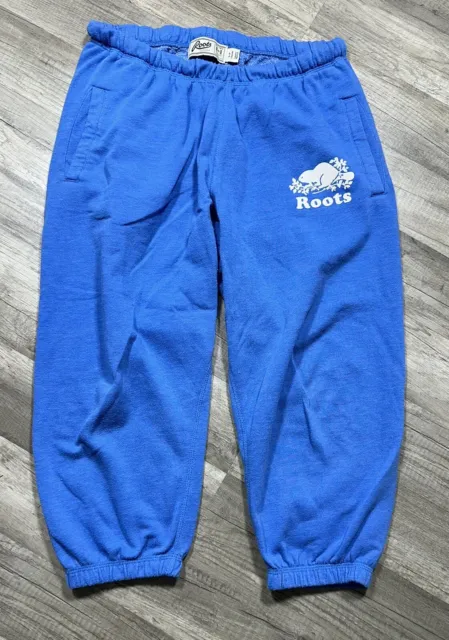 Roots Sweatpants Womens Small Jogger Capri Crop Beaver Logo Canada Blue