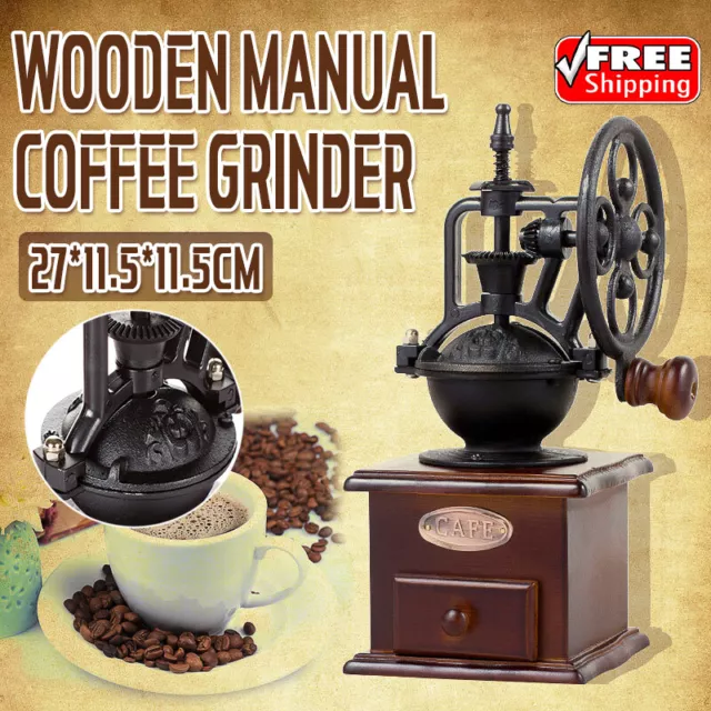 Wooden Manual Coffee Grinder Hand Cast iron Retro Handmade Coffee Mill Grinders