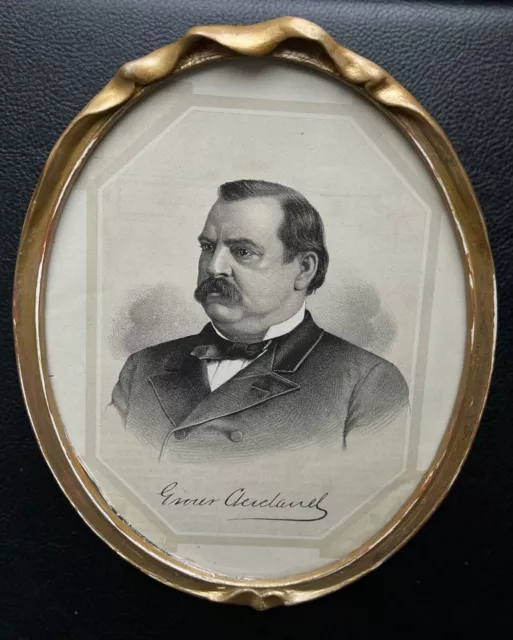 Art Nouveau Pie Crust Oval Frame • President Grover Cleveland Vintage Lithograph