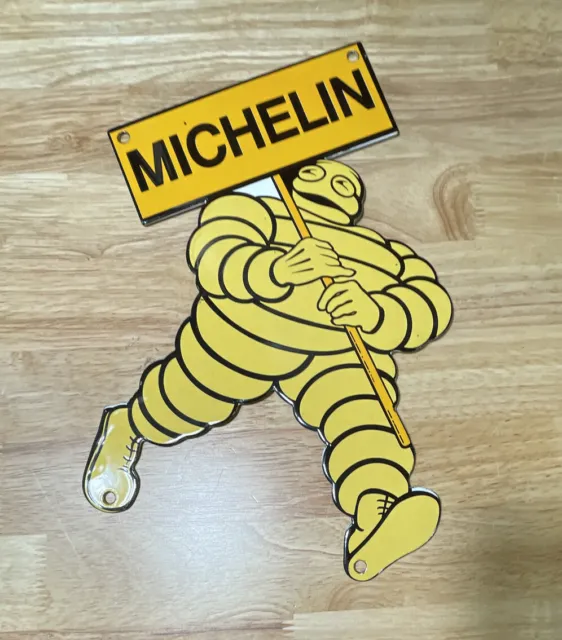 Michelin Tire Man Bibendum Porcelain Metal Advertising Gas Service Station Sign+