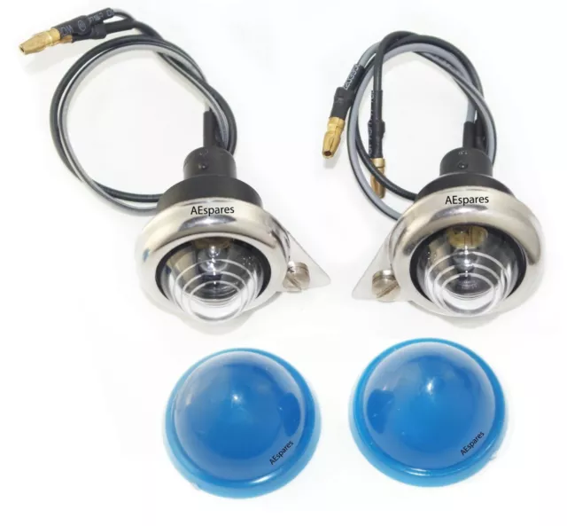 Blue Pilot Lights With Chrome Rim Set Fits For Royal Enfield Bullet Electra Bike