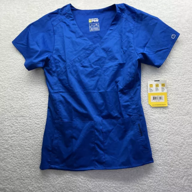 WonderWink Shirt Womens Xs Blue Navy Scrub Modern Fit Work Wear Vneck Soft Chore