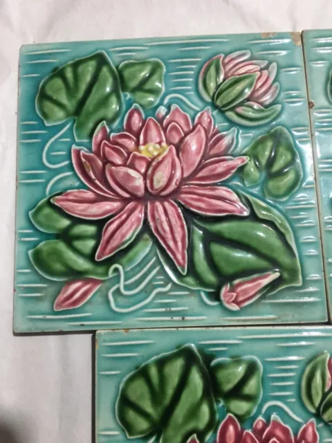 Vintage Ceramic Beautiful Flower  Design Porcelain Emboss work Tiles  5 Pieces 2