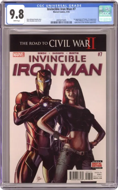 Invincible Iron Man #7A Deodato CGC 9.8 2016 4005075005 1st cameo Riri Williams