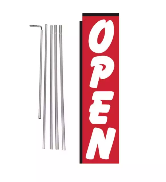 Open (red/white) 15' Advertising Rectangle Feather Banner Flag w/ pole+spike