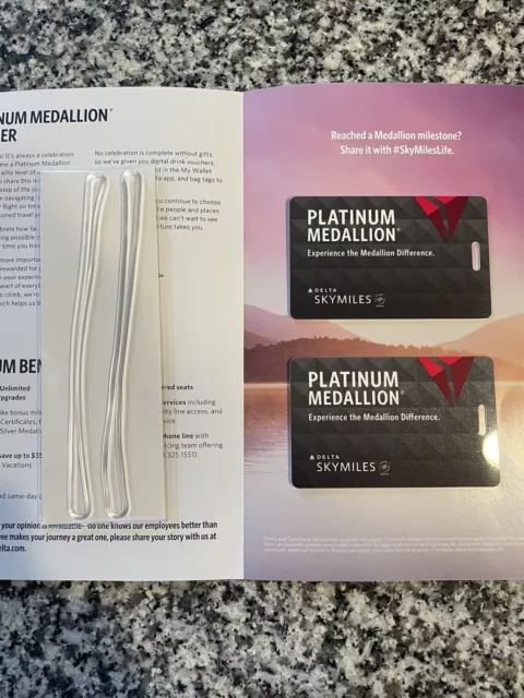 New Delta SkyMiles Platinum Medallion Luggage Tags with Straps (x2)