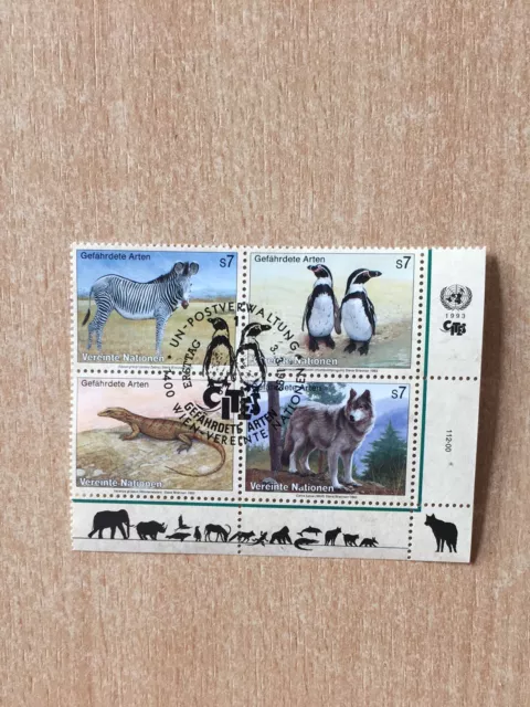 4 Briefmarken "Vereinte Nationen - Gefährdete Arten" 1993
