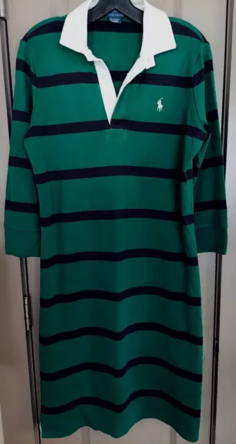 VINTAGE Ralph Lauren Rugby Dress Women's LARGE Blue Green  Logo