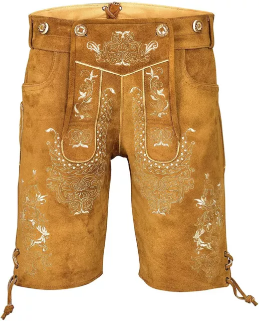 Bavarian Trachten Men's Lederhosen Short Brown German Oktoberfest Costume